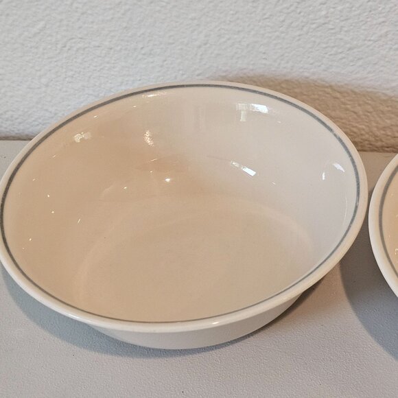 Corelle Soup Cereal Bowls beige bowl dusty blue stripe 6.25” set of 2 Corning - Picture 4 of 13